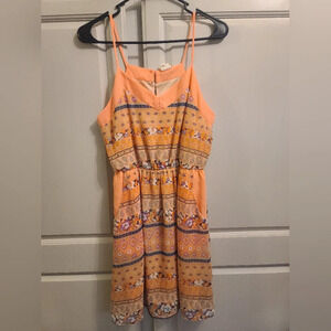 Pink Owl Orange Floral Paisley Print Spaghetti Strap Mini Dress